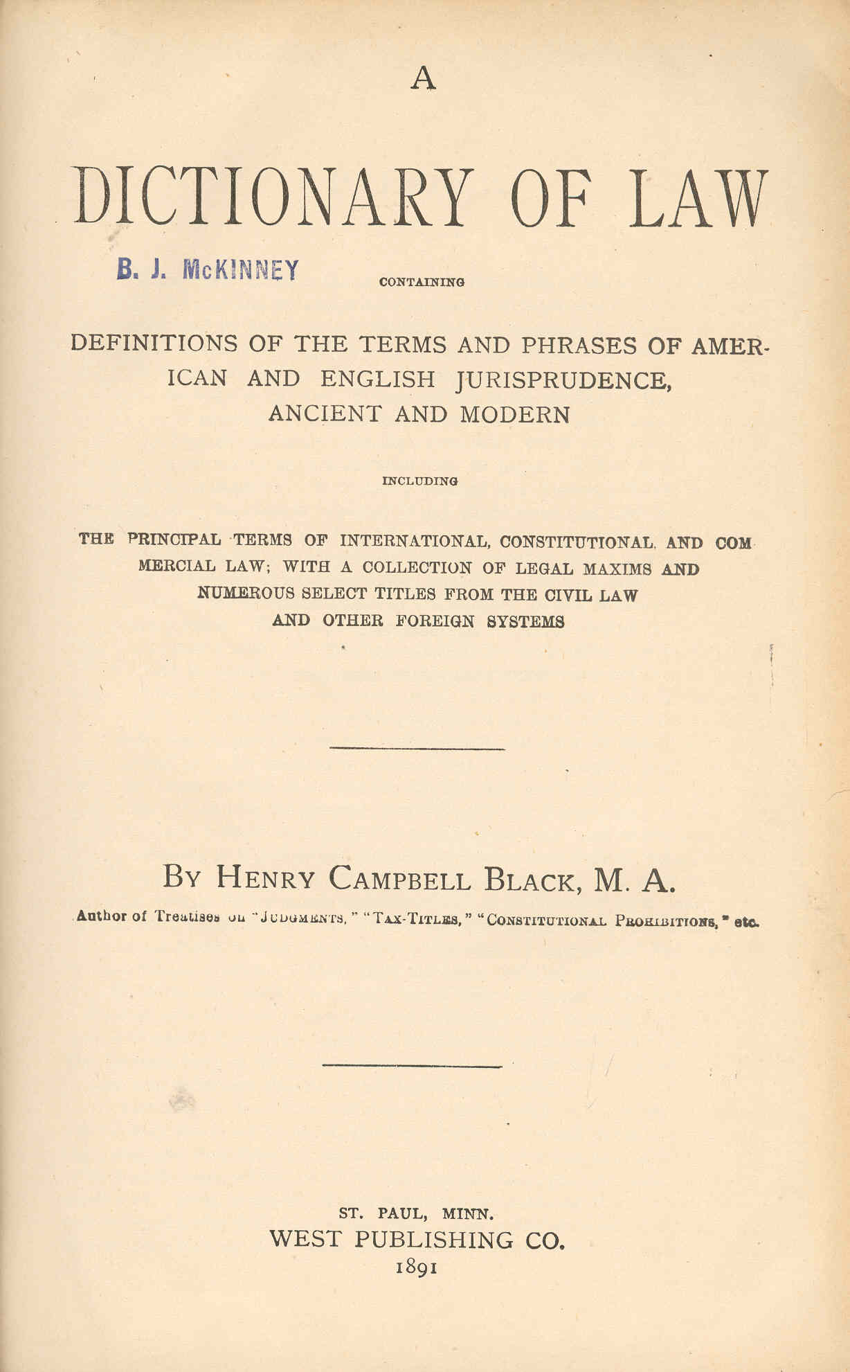 1891 Black's Law Dictionary, First Edition